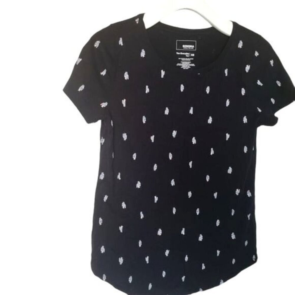 SONOMA Womens Cactus Everyday Tee XS Black Shirt Top Short Sleeve Cute Casual